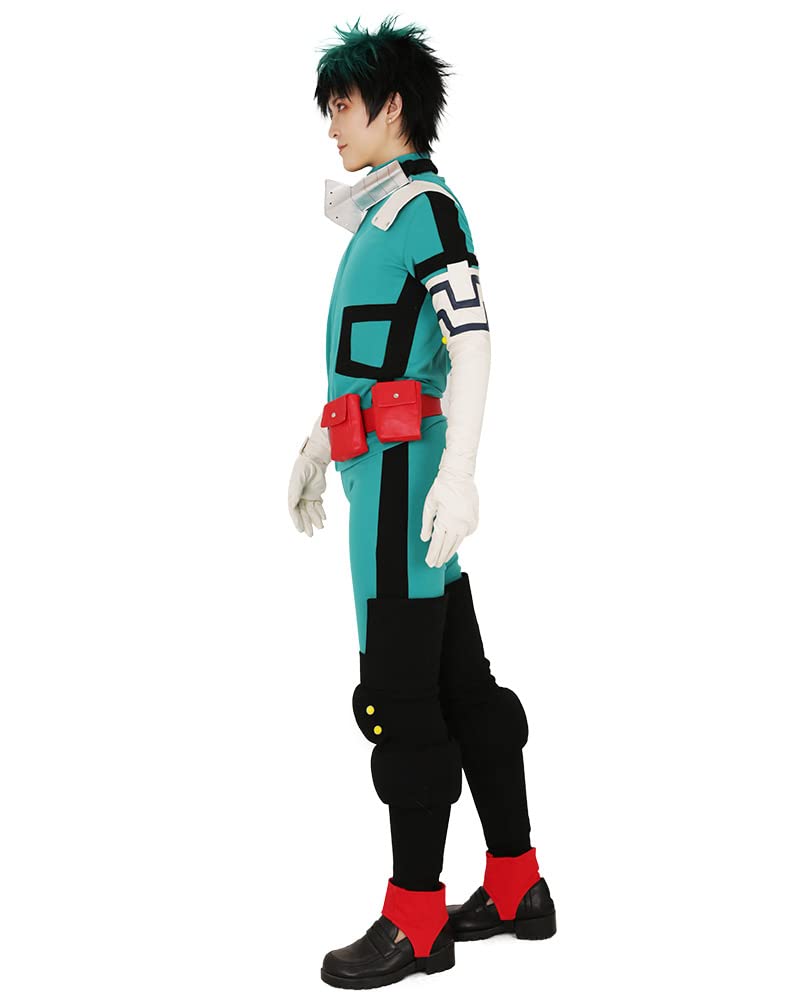 miccostumes Men's Costume Anime Hero Cosplay Green Fighting Suit Green Full-body Jumpsuit With red belt And Knee Pads (S) - Image 3